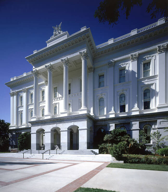 Photo showing the California State Capitol South Portico after it was repaired.
