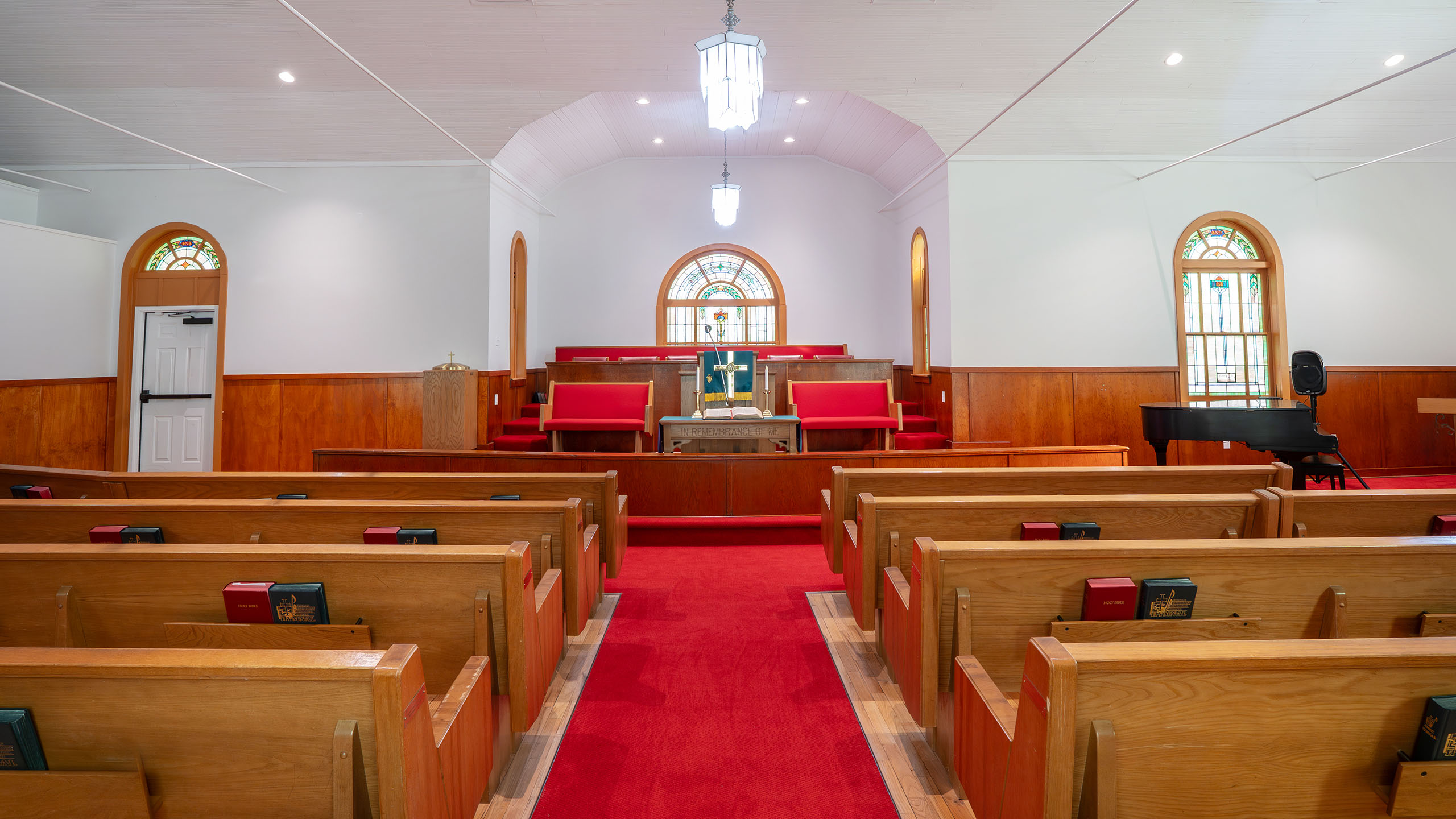 Interior photo of a church sanctuary after it was rehabilitated.