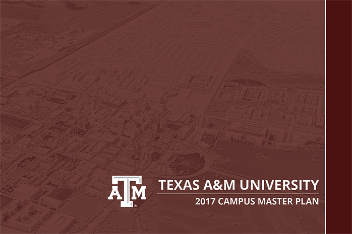 Texas A&M University 2017 Campus Master Plan cover with campus map graphic.
