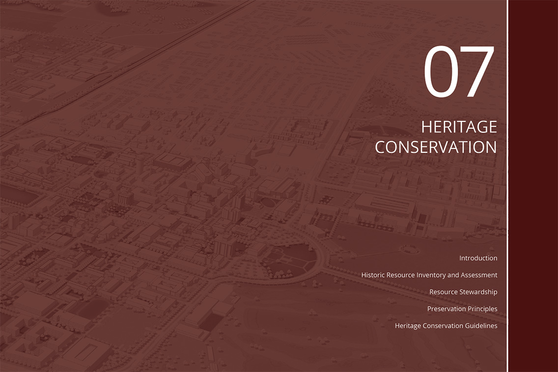 Texas A&M 2017 Campus Master Plan section cover titled Heritage Conservation.