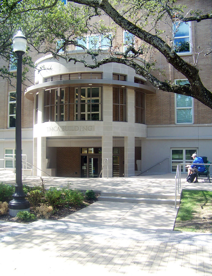 YMCA Building at Texas A&M with new Military Walk entrance and accessible ramp