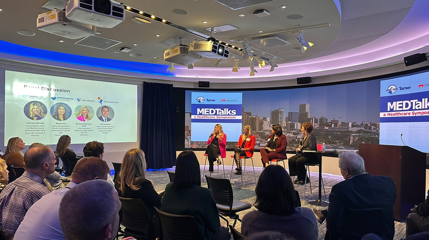 Panelists discuss healthcare architecture and healthcare system trends at the 2025 MED Talks, a Healthcare Symposium hosted by Treanor's healthcare architects.